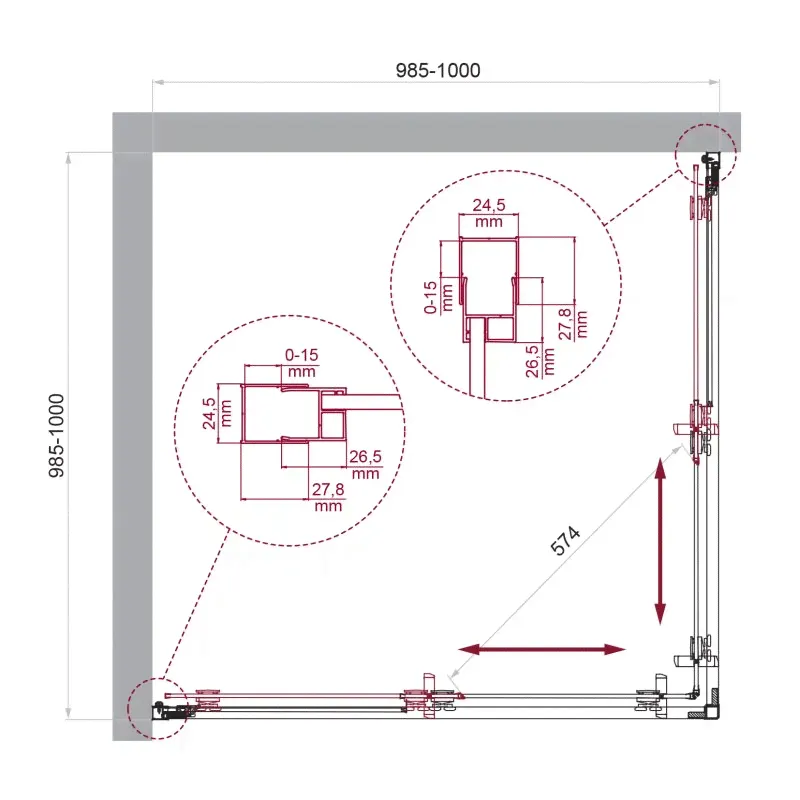 Душевой уголок без поддона хром 100x100см Belbagno LUCE-A-2-100-C-Cr