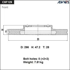 Диск тормозной пер. ADVICS (F) HONDA CR-V RE (06-11), CR-V RM (11-16), CROSSTOUR TF (09-15) 765892