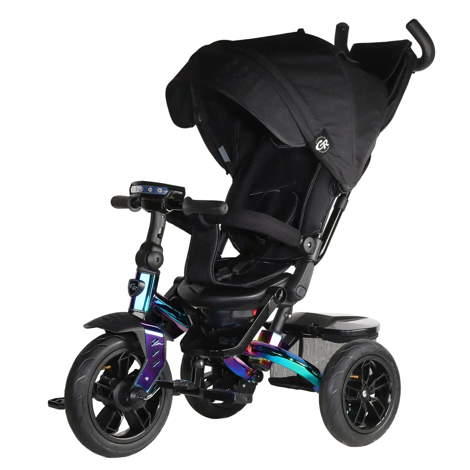 City-Ride Детск. 3х-кол. велосипед City-Ride Lunar CR-B3-10RB Пятиугольная рама, сиденье 360, складная крыша D600, подножки, надув. колеса 12. 10, багажник, сумочка, фара-0