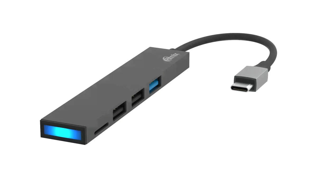 Концентратор Ritmix CR-4314 с картридером, USB HUB - 1x USB3.0, 2x USB2.0, 1x MicroSD/TF-0